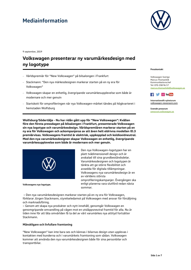Volkswagen presenterar ny varumärkesdesign med ny logotype