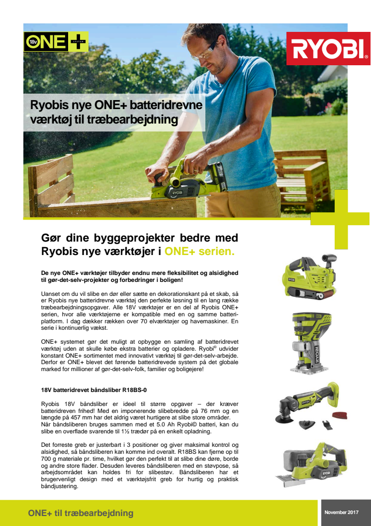 Ryobis nye ONE+ batteridrevne værktøj til træbearbejdning