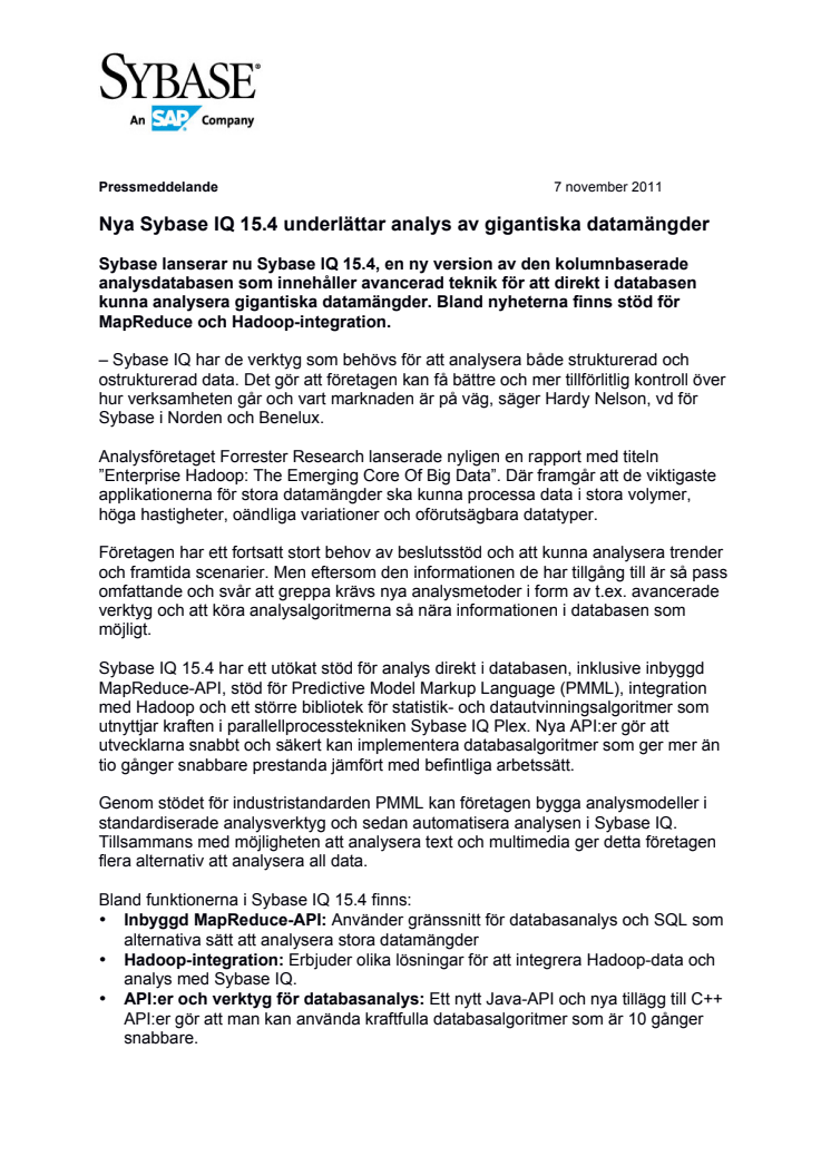 Nya Sybase IQ 15.4 underlättar analys av gigantiska datamängder