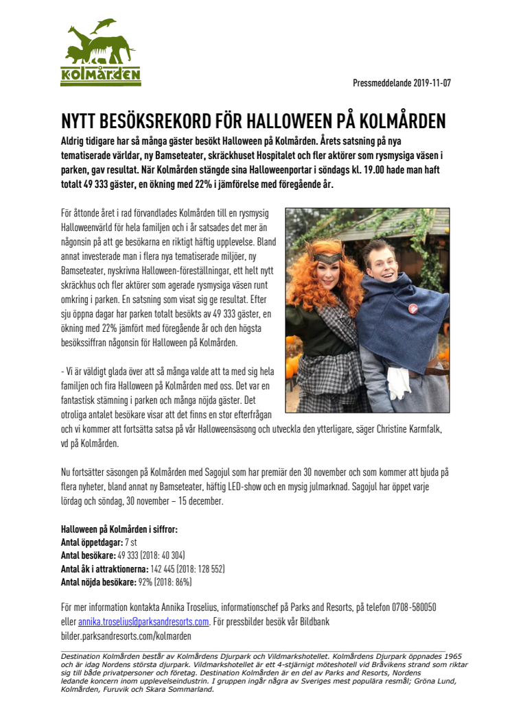 Nytt besöksrekord för Halloween på Kolmården