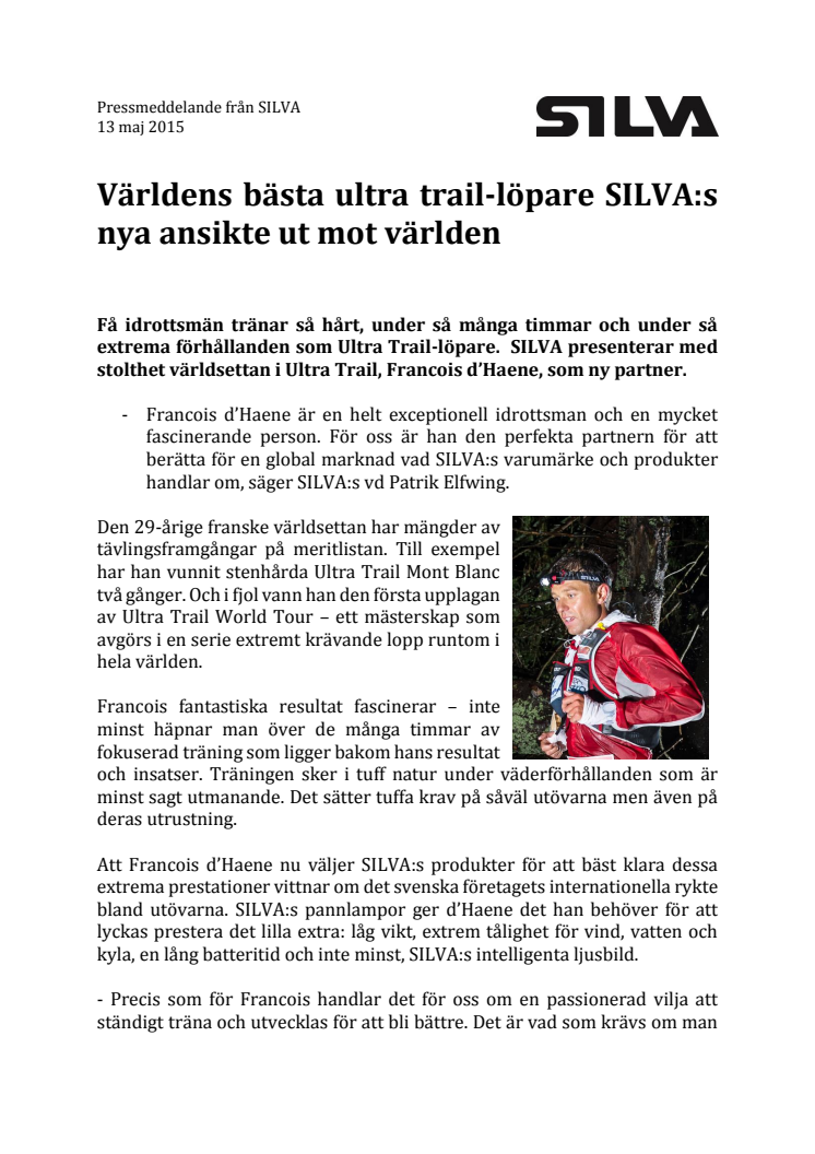 Världens bästa ultra trail-löpare SILVA:s nya ansikte ut mot världen