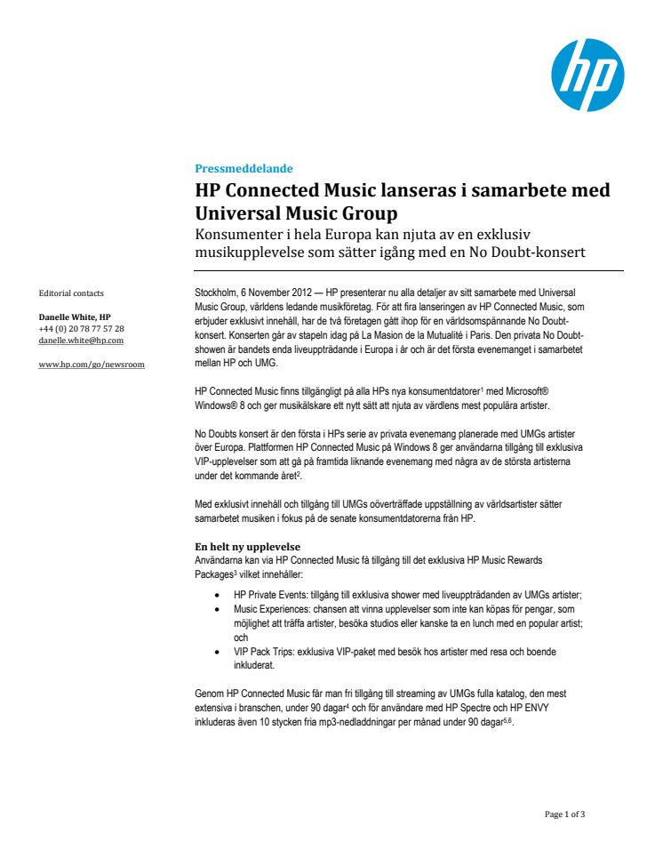 HP Connected Music lanseras i samarbete med Universal Music Group 
