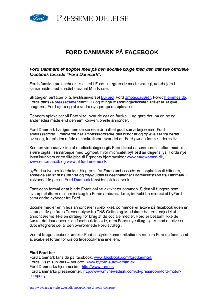 FORD DANMARK PÅ FACEBOOK