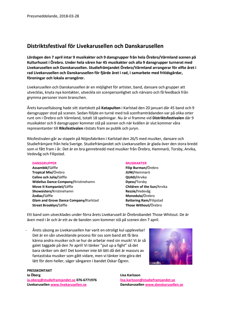 Distriktsfestival för Livekarusellen och Danskarusellen Örebro/Värmland