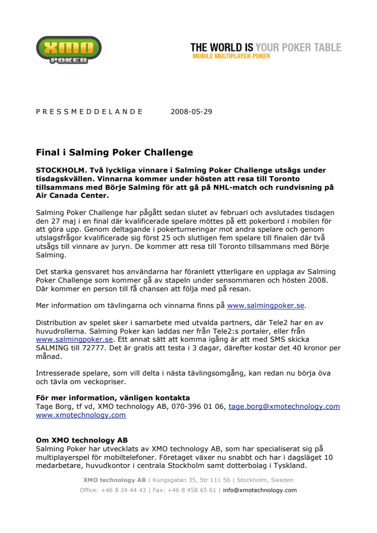 Final i Salming Poker Challenge