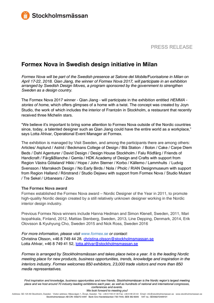 Formex Nova in Swedish design initiative in Milan