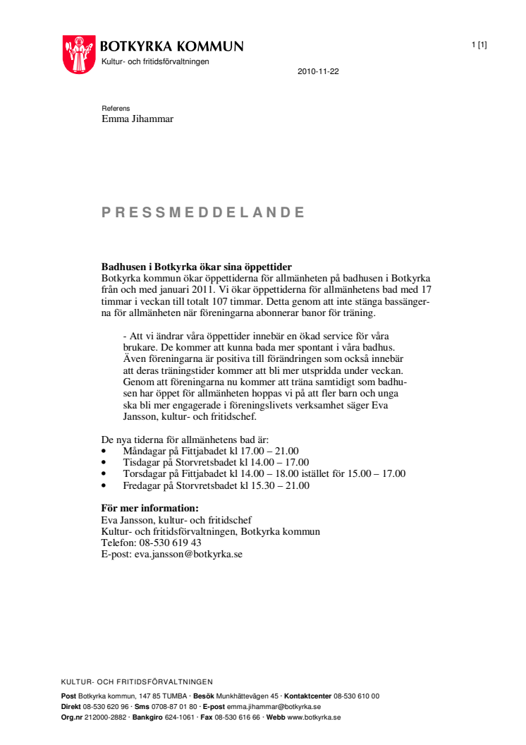 Badhusen i Botkyrka ökar sina öppettider