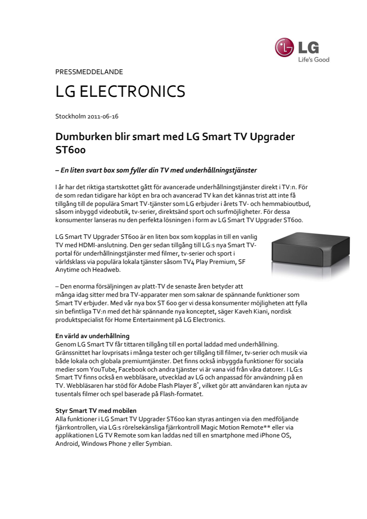 Dumburken blir smart med LG Smart TV Upgrader ST600