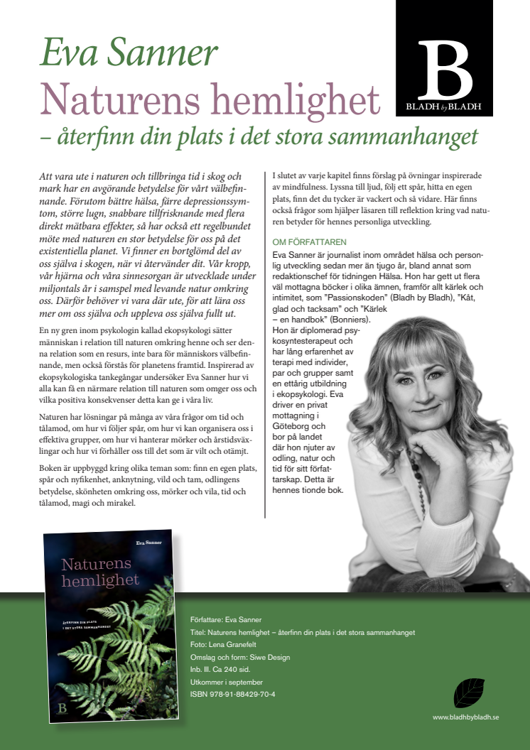 Eva Sanner släpper ny bok om naturens betydelse för vår hälsa
