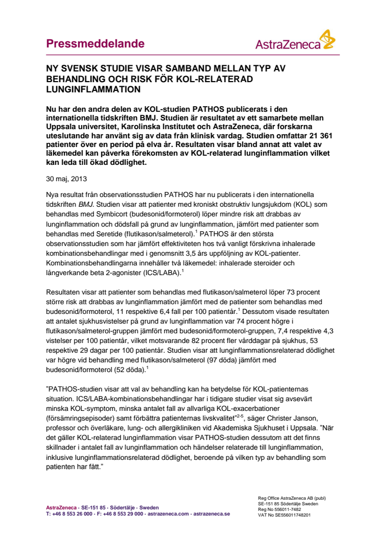 NY SVENSK STUDIE VISAR SAMBAND MELLAN TYP AV BEHANDLING OCH RISK FÖR KOL-RELATERAD LUNGINFLAMMATION