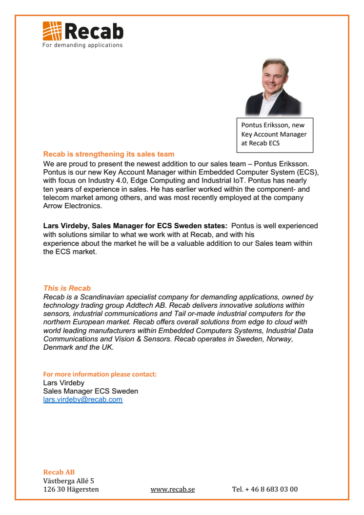 Recab is strengthening its sales team 