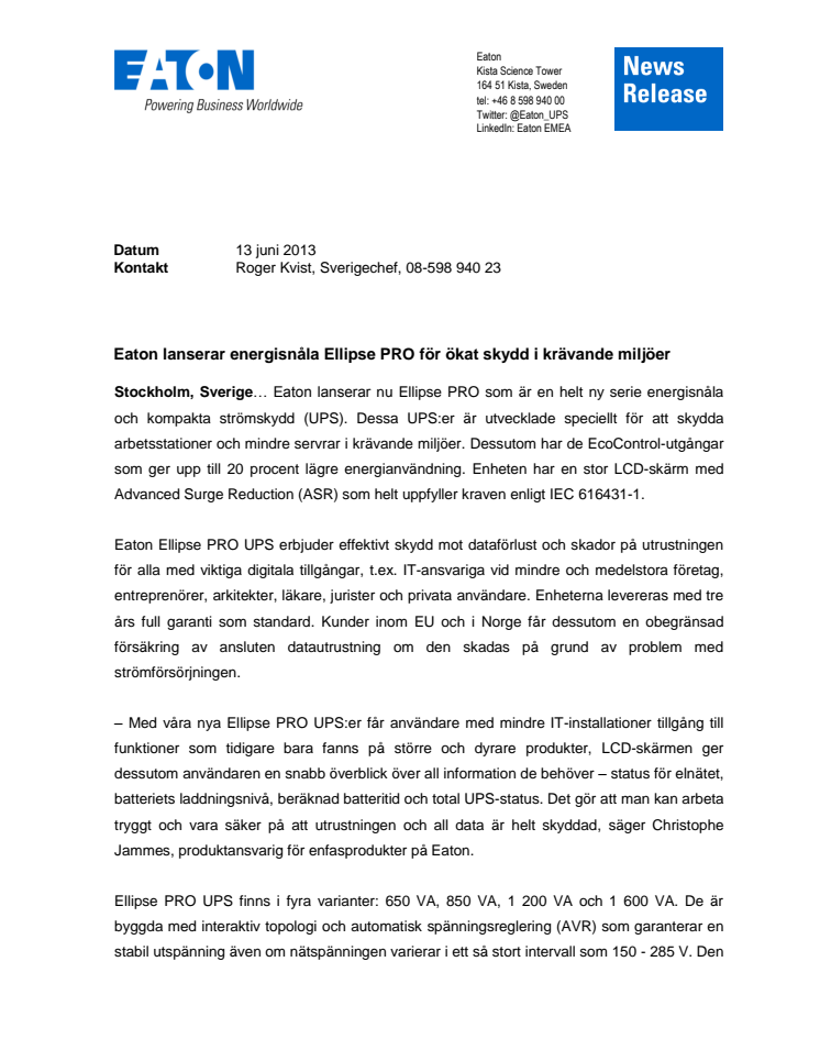 Eaton lanserar energisnåla Ellipse PRO för ökat skydd i krävande miljöer