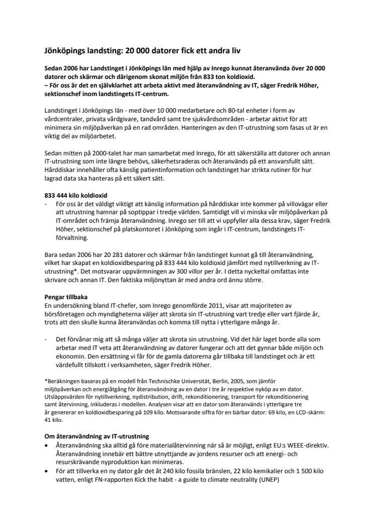 20 000 datorer från Jönköpings landsting fick ett andra liv