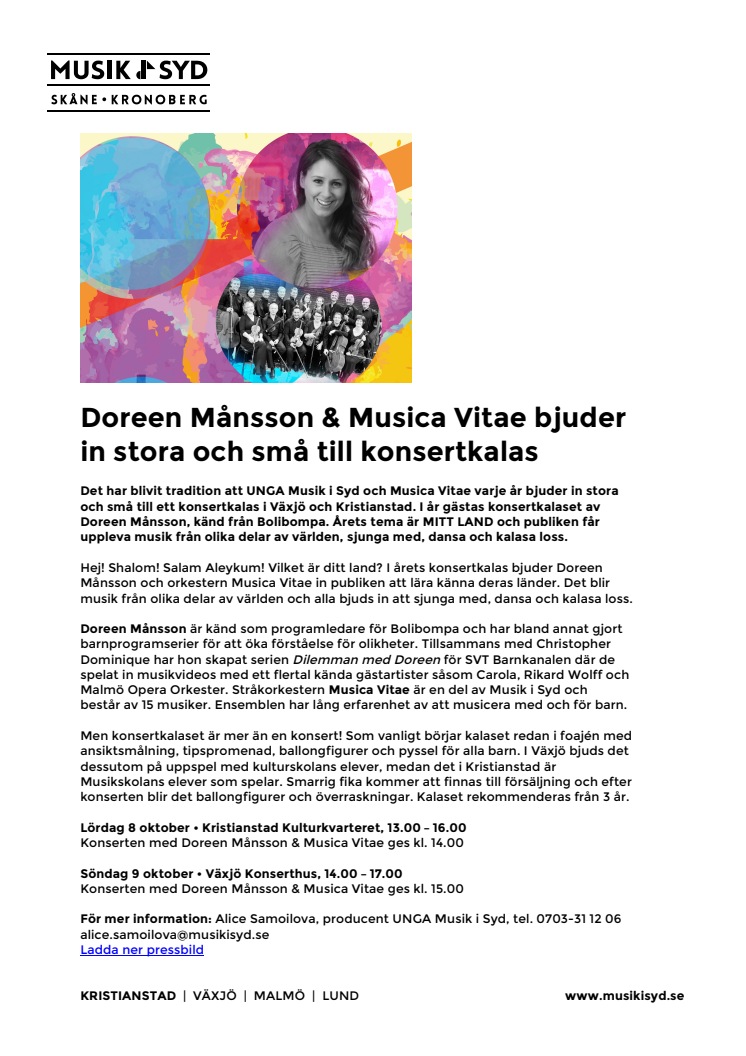 Doreen Månsson & Musica Vitae bjuder in stora och små till konsertkalas i Kristianstad och Växjö