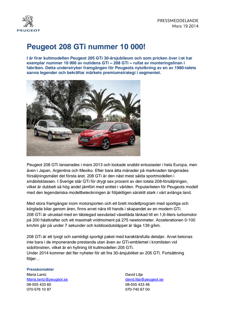 Peugeot 208 GTi nummer 10 000!