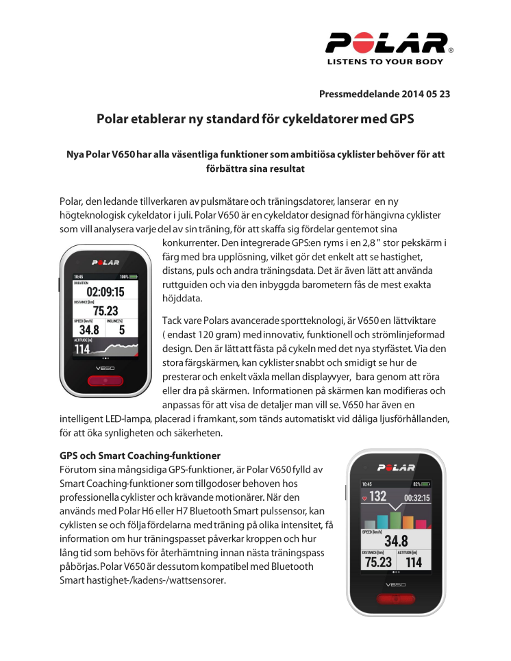 Polar etablerar ny standard för cykeldatorer med GPS 