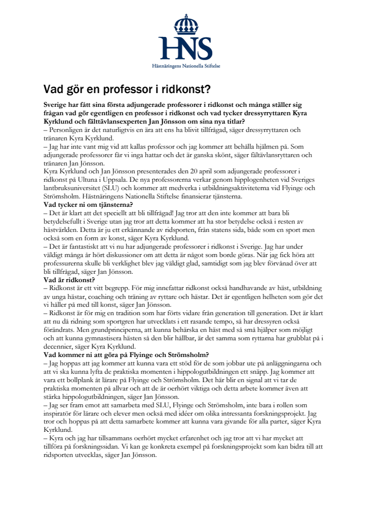 Vad gör en professor i ridkonst? 