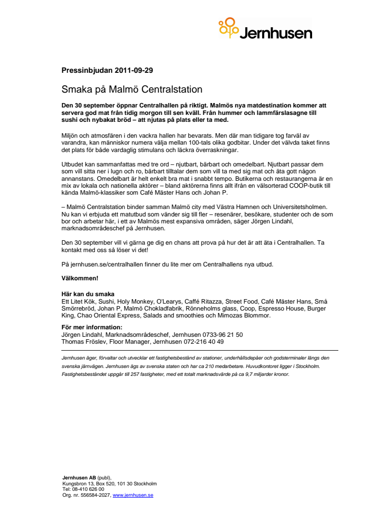 Pressinbjudan: Smaka på Malmö Centralstation