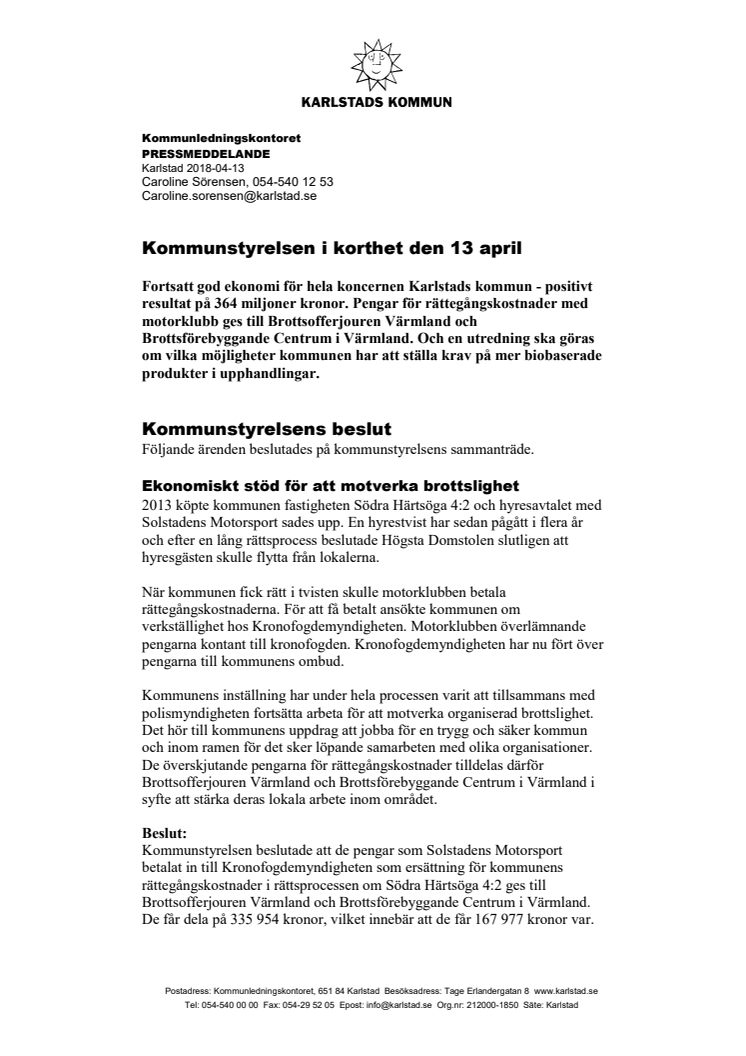 Kommunstyrelsen i korthet den 13 april