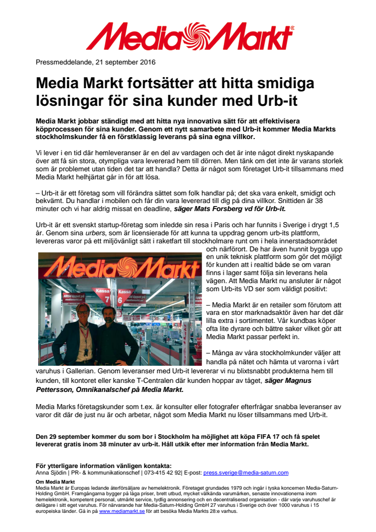 Media Markt fortsätter att hitta smidiga lösningar för sina kunder med Urb-it