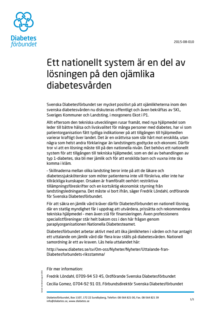 Ett nationellt system är en del av lösningen på den ojämlika diabetesvården 