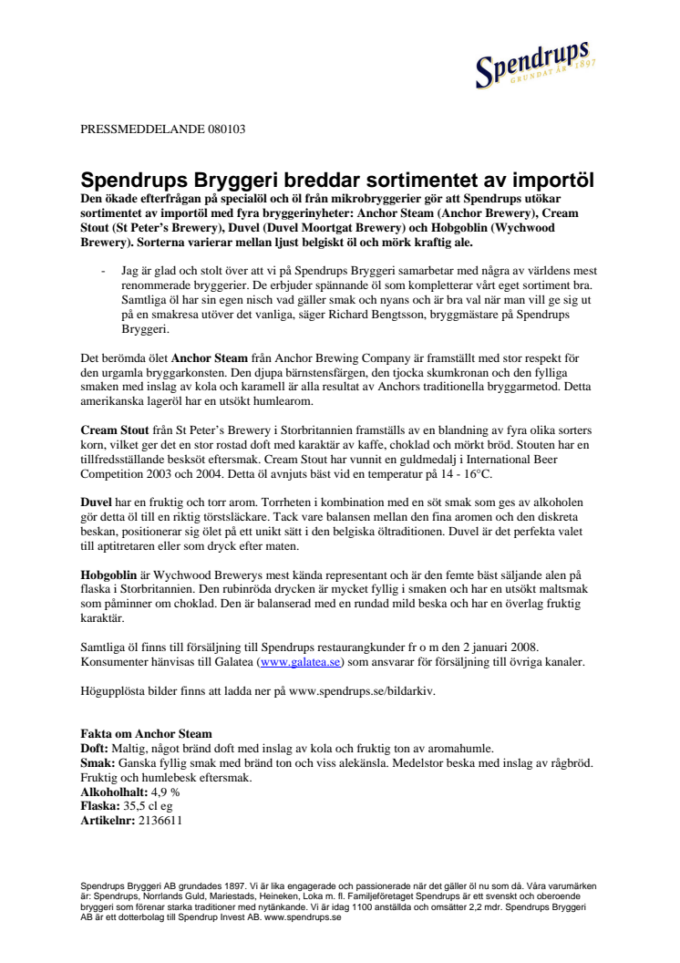 Spendrups Bryggeri breddar sortimentet av importöl 