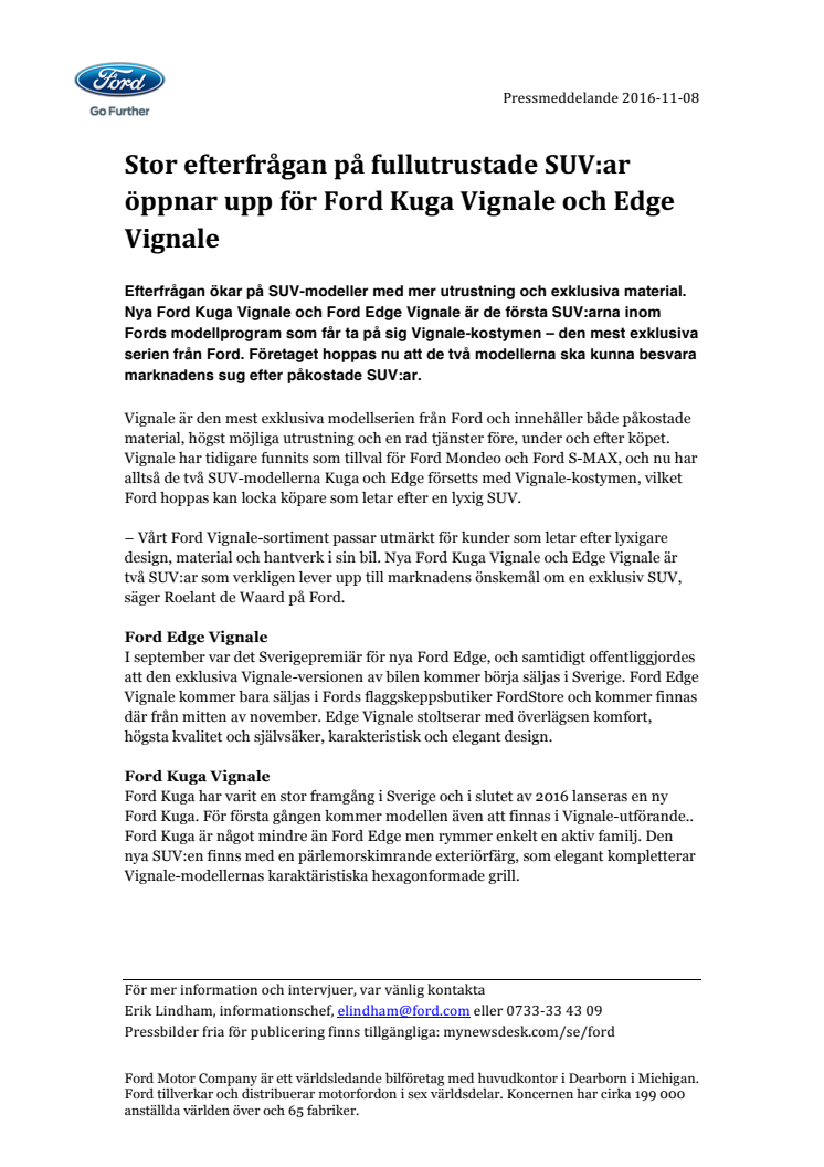 Stor efterfrågan på fullutrustade SUV:ar öppnar upp för Ford Kuga Vignale och Edge Vignale 