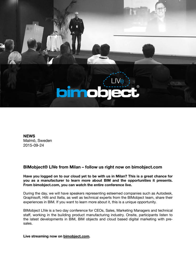 ​BIMobject® LIVe from Milan – follow us right now on bimobject.com