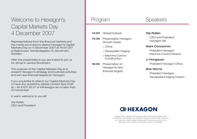 Welcome to Hexagon’s Capital Markets Day