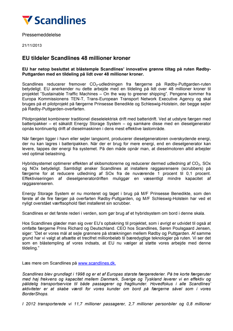 EU tildeler Scandlines 48 millioner kroner