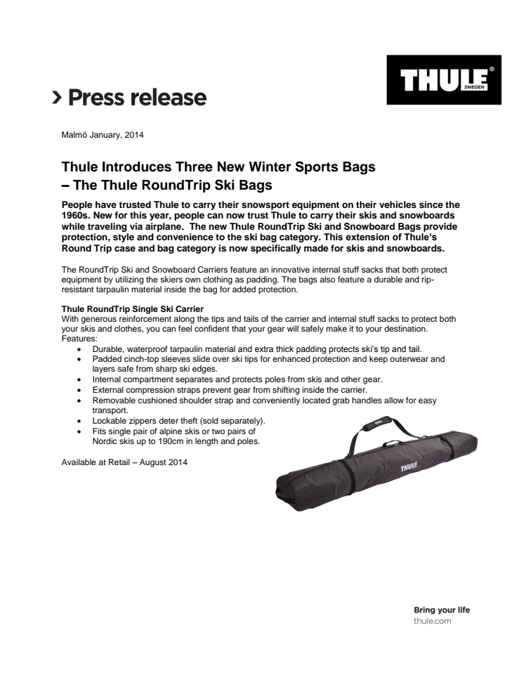 Thule Introduces Three New Winter Sports Bags– The Thule RoundTrip Ski Bags