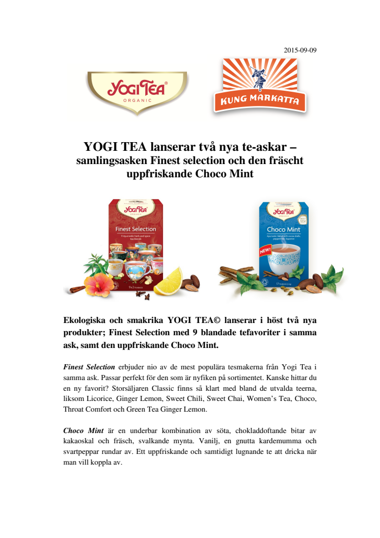 YOGI TEA lanserar två nya te-askar – Finest selection och Choco Mint