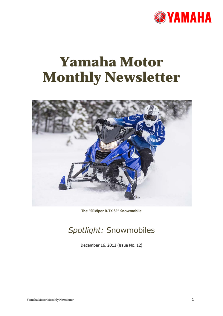 Yamaha Motor Monthly Newsletter No.12(Dec.2013) Snowmobiles