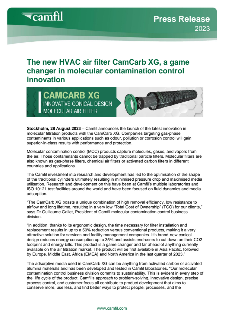 CamCarb XG Press Release