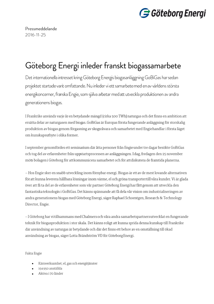 Göteborg Energi inleder franskt biogassamarbete 