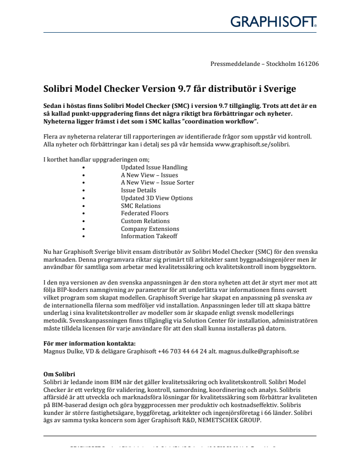 Solibri Model Checker Version 9.7 får distributör i Sverige