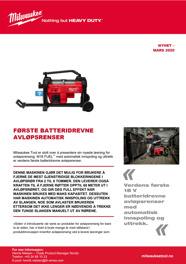FØRSTE BATTERIDREVNE AVLØPSRENSER  