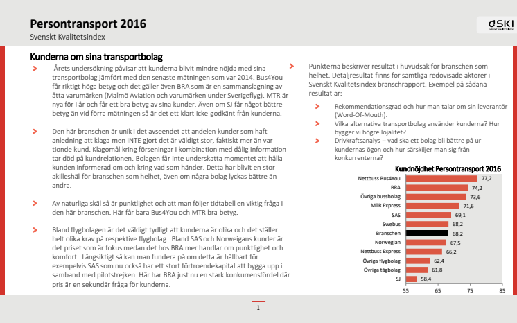 Svenskt Kvalitetsindex om Persontransport 2016