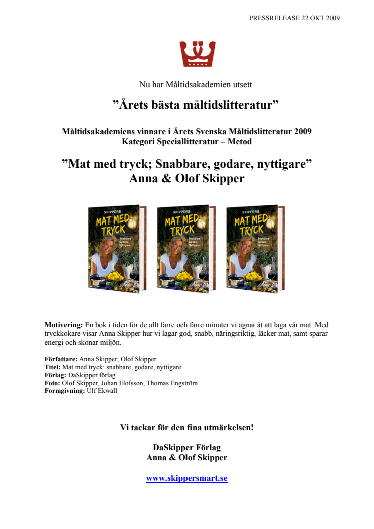 Mat med tryck - ”Årets bästa måltidslitteratur”