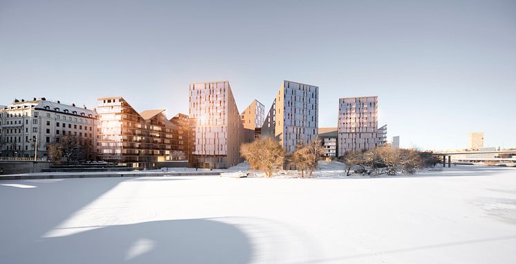 Idéskiss nya bostadshus på Tekniska nämndhusets tomt Kungsholmen