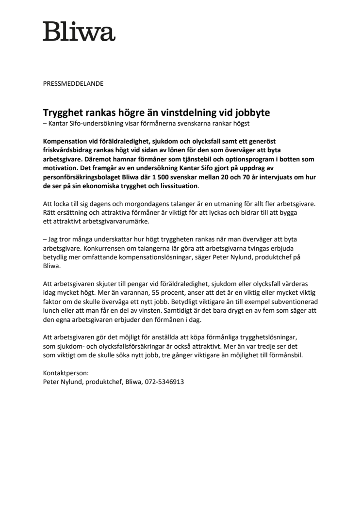 Trygghet rankas högre än vinstdelning vid jobbyte