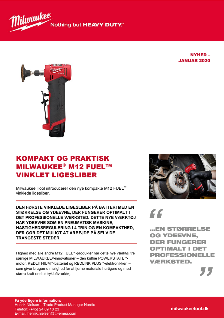 ​KOMPAKT OG PRAKTISK MILWAUKEE® M12 FUEL™ VINKLET LIGESLIBER