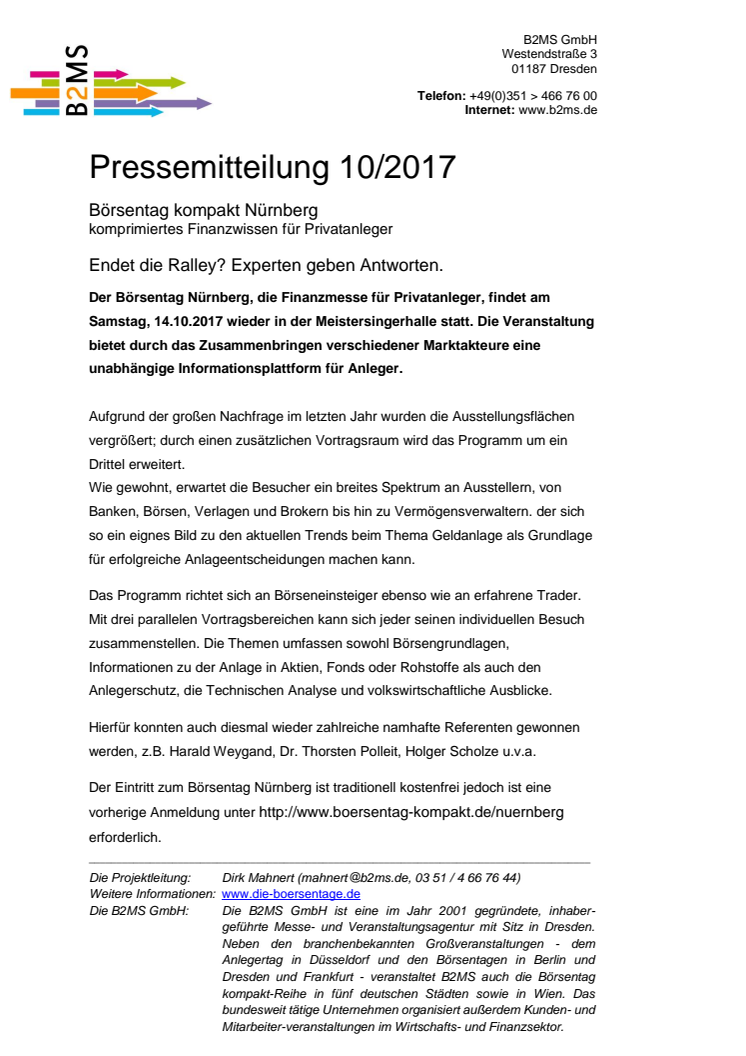 Endet die Ralley? Experten geben Antworten. - Börsentag Kompakt Nürnberg, 14.10.2017