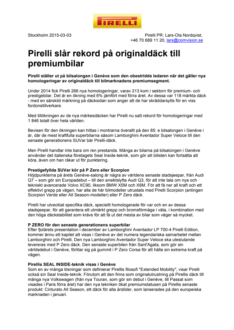 Pirelli slår rekord på originaldäck till premiumbilar