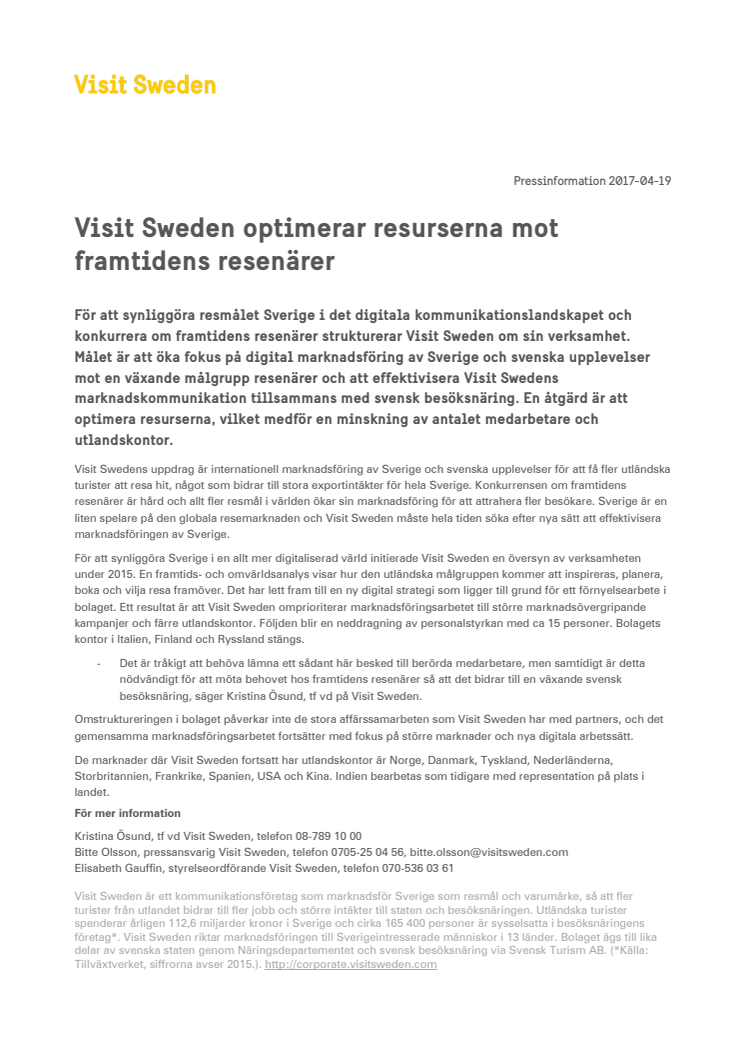 Visit Sweden optimerar resurserna mot framtidens resenärer