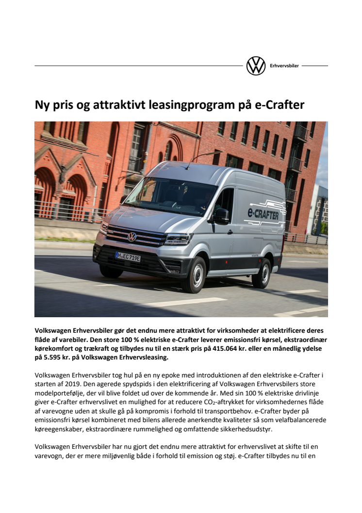 Ny pris og attraktivt leasingprogram på e-Crafter