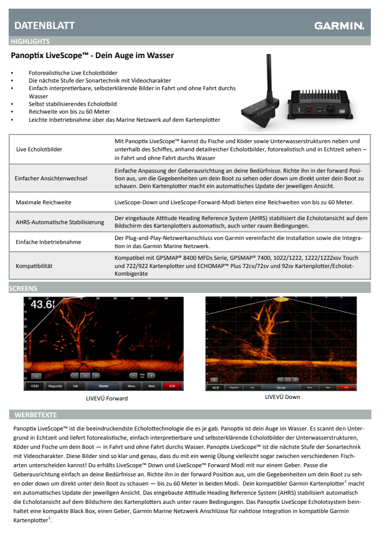 Datenblatt Garmin Panoptix LiveScope