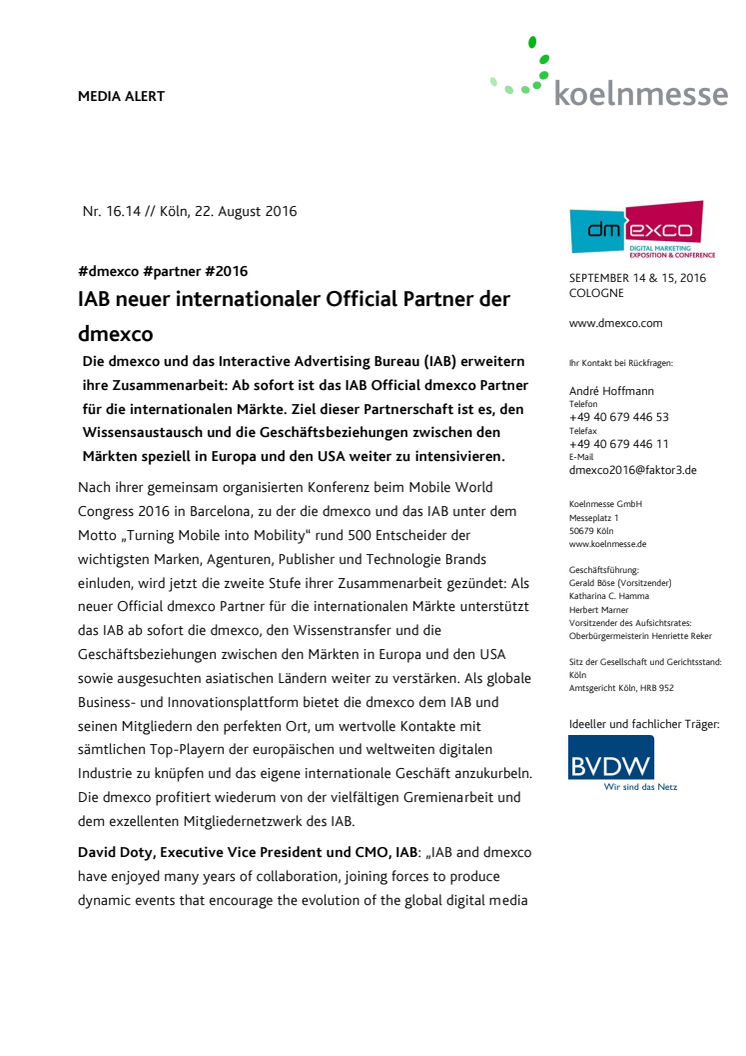 IAB neuer internationaler Official Partner der dmexco