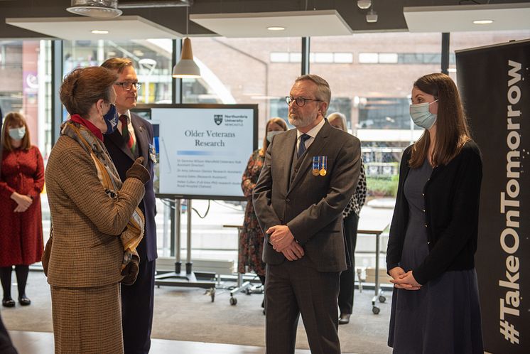 HRH Veteran Hub visit - HRH The Princess Royal speaking with members of the Northern Hub for Veterans and Military Families Research
