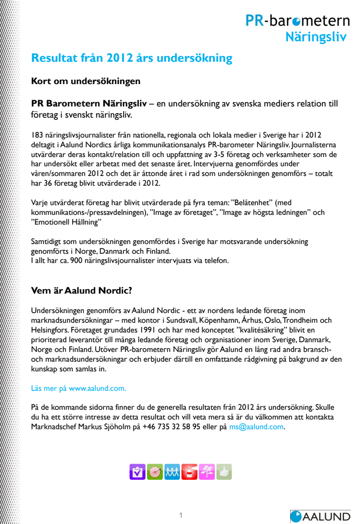 Resultat från PR-Barometern Näringsliv 2012